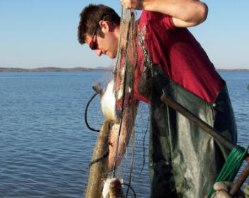 Ryan Ryswyk retrieving gill net